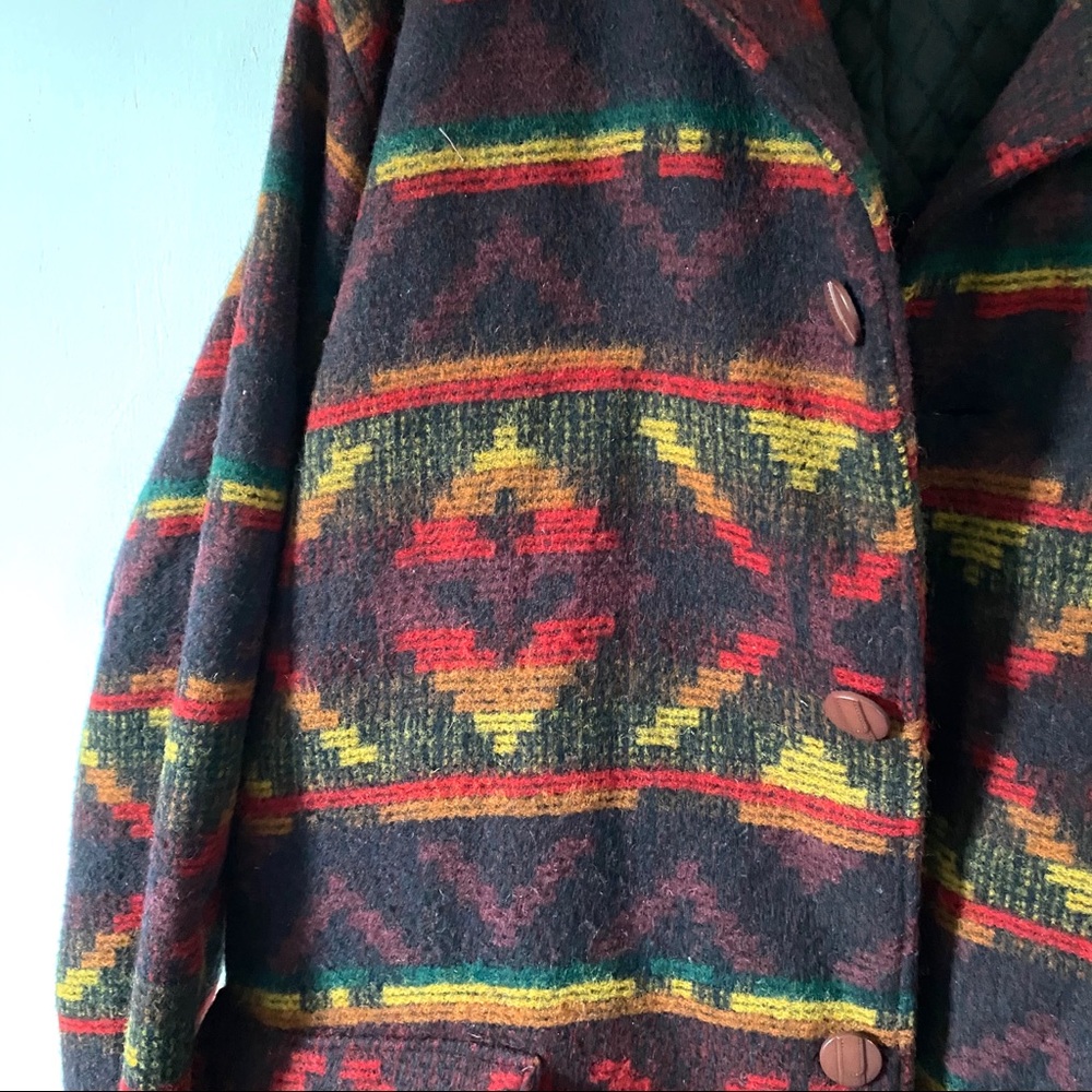 Vintage Aztec Print Coat Quilted Lined Jacket Mens - Picture 2 of 7